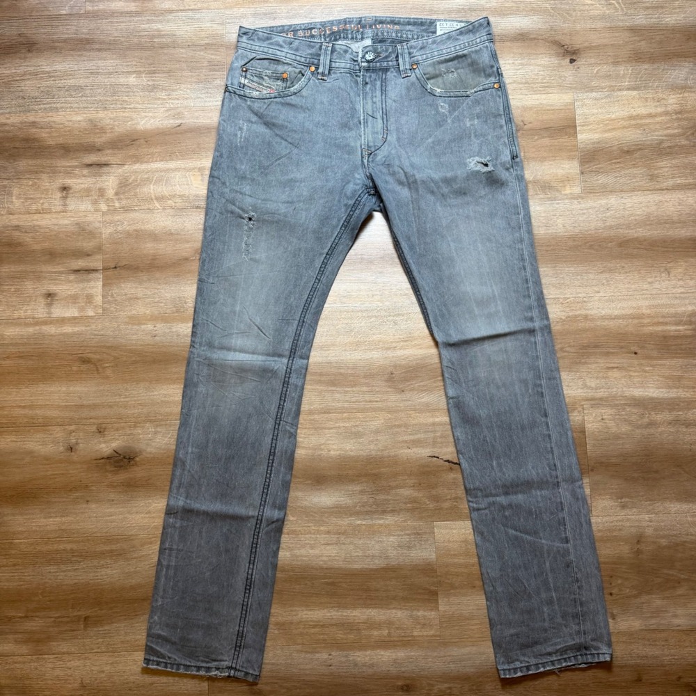 Diesel Thavar Jeans Mens 32x32 Gray Slim Skinny Distressed Wash 0886B Italy
